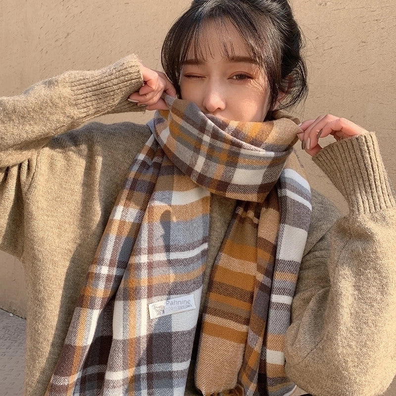 Imitation Cashmere Scarf Winter Women's Japanese And Korean Sweet Mid-length Scarf Warm Printed Scarf Women's Scarf Shawl
