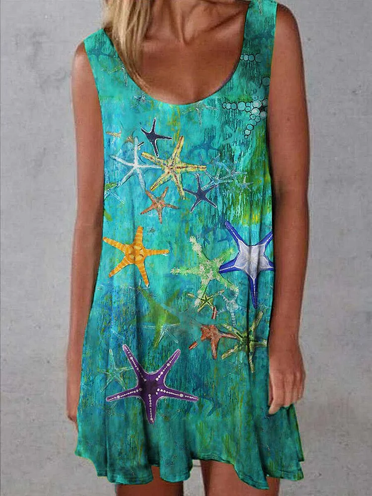 Designer Oil Painting Starfish Print Dress