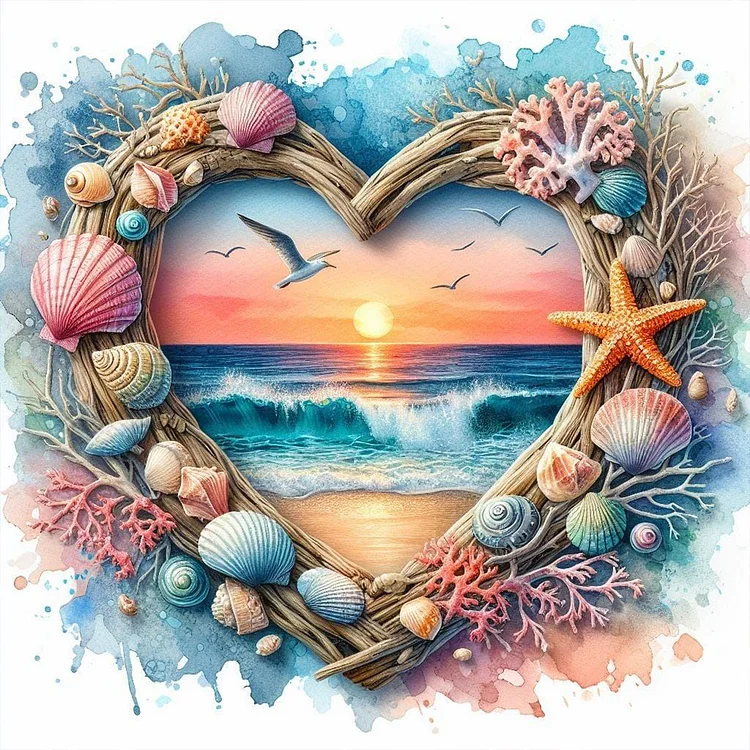 Love Scenery Sunset Seaside 40*40CM (Canvas) Full Round Drill Diamond Painting gbfke