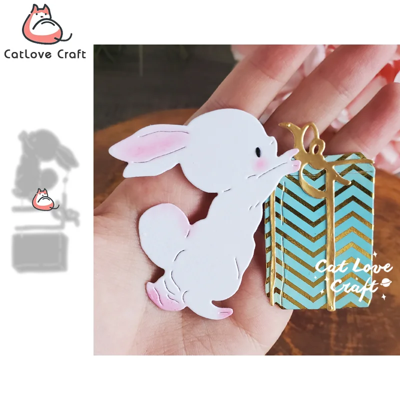 Oocharger Present Rabbit Animal Metal Cutting Dies Scrapbooking Stencil Die Cuts Card Making DIY Craft Embossing New Dies For 2024