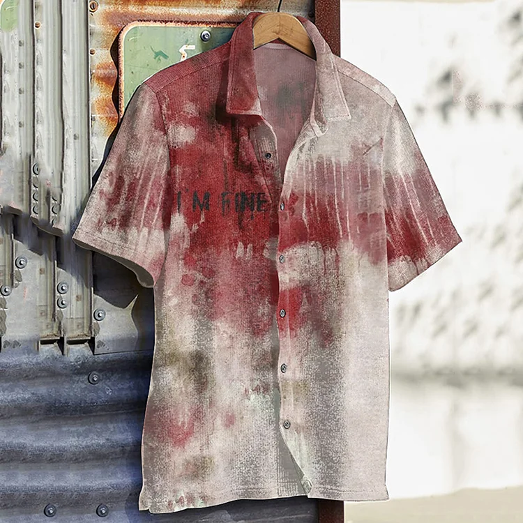 I'M Fine Bloodstained Halloween Art Short Sleeve Shirt