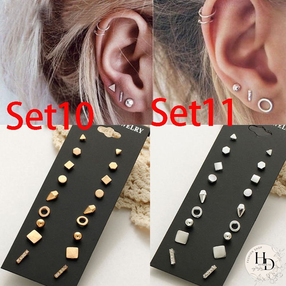 Pairs Flower Womens Earrings Set Pearl Crystal Stud Boho Geometric Tassel For Women