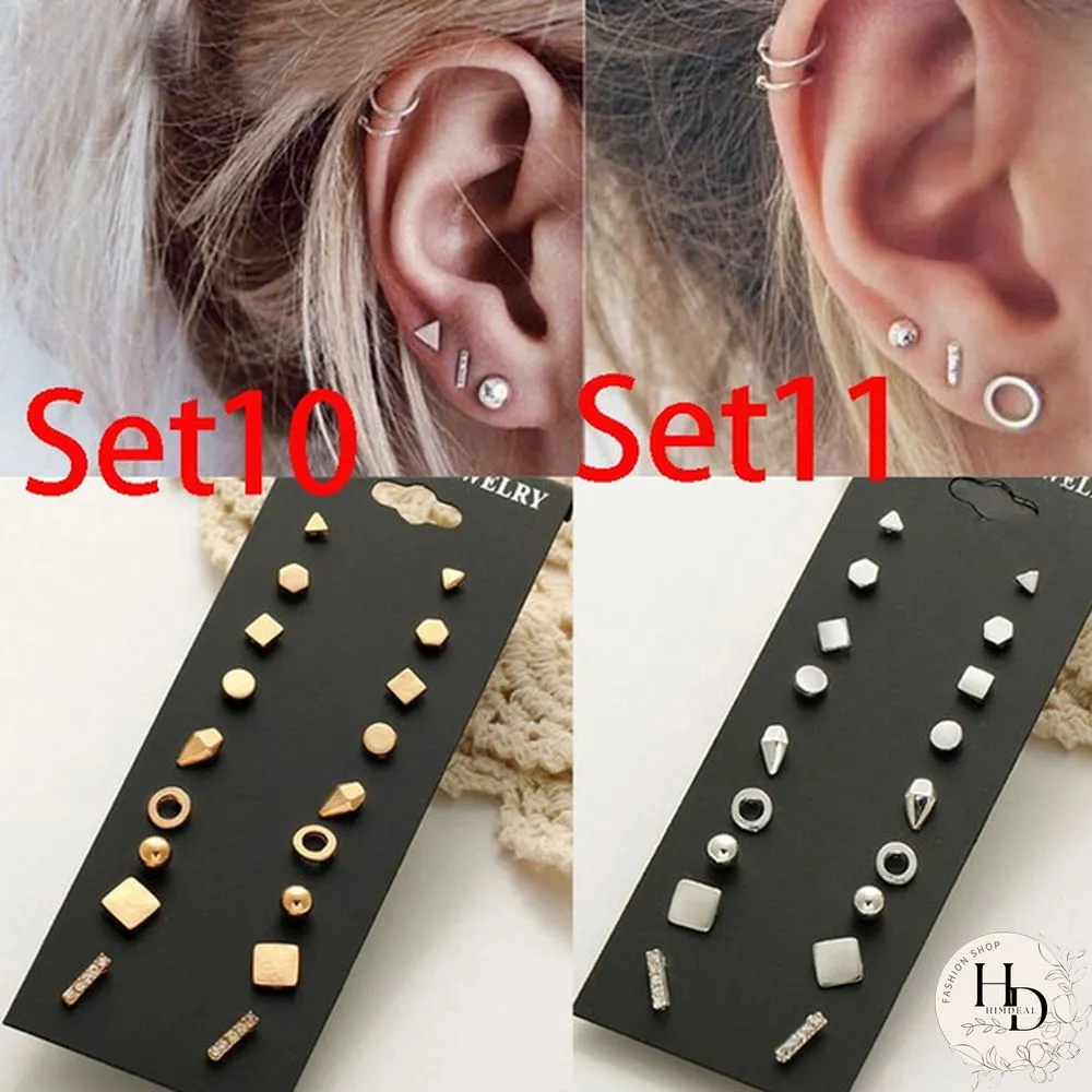 Pairs Flower Womens Earrings Set Pearl Crystal Stud Boho Geometric Tassel For Women