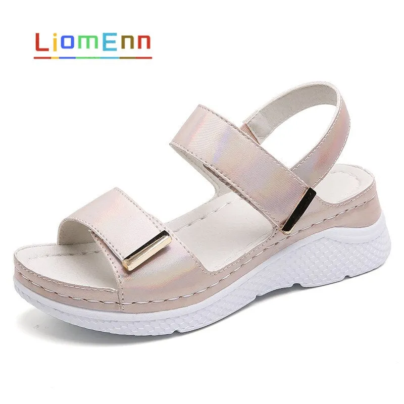 Brand Summer Women's Sandals 2021 New Designer Ladies Genuine Leather White Silver Pink Platform Sandal For Women flip flops