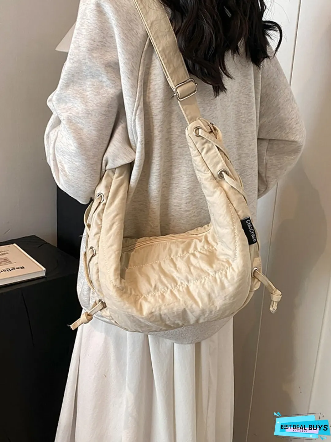 Lace-Up Polyester Crossbody Bag