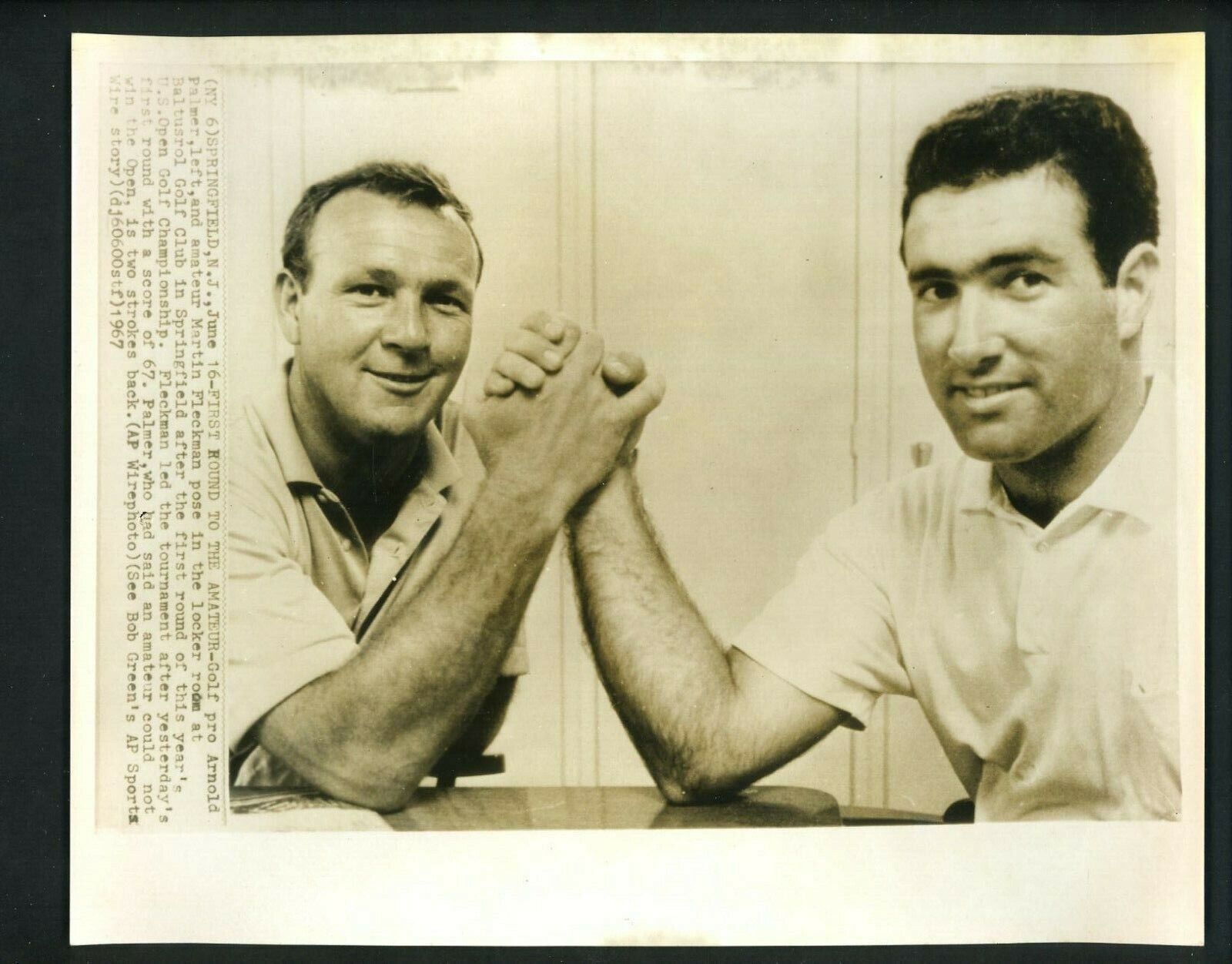 Arnold Palmer & Martin Fleckman 1967 US Open Golf Baltosrol Press Photo Poster painting