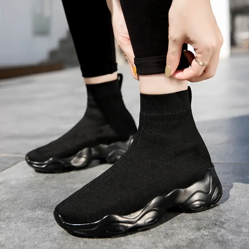 MWY Fashion Vulcanized Shoes Ankle Socks Shoes Women Comfortable Casual Trainers Black Platform Sneakers Unisex Zapatos De Mujer