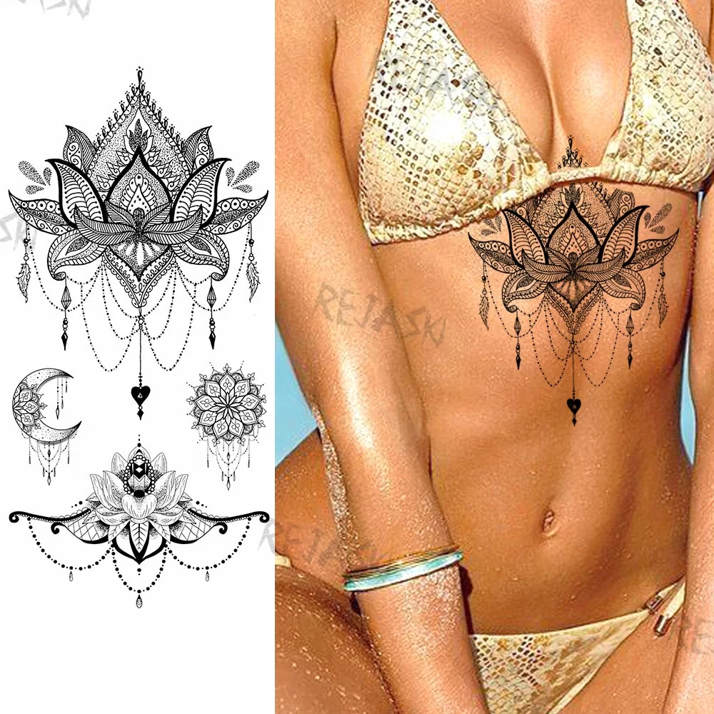 Sdrawing Rose Jewelry Water Transfer Tattoo Stickers Women Body Chest Art Temporary Tattoo Girl Waist Bracelet Flash Tatoos Flower