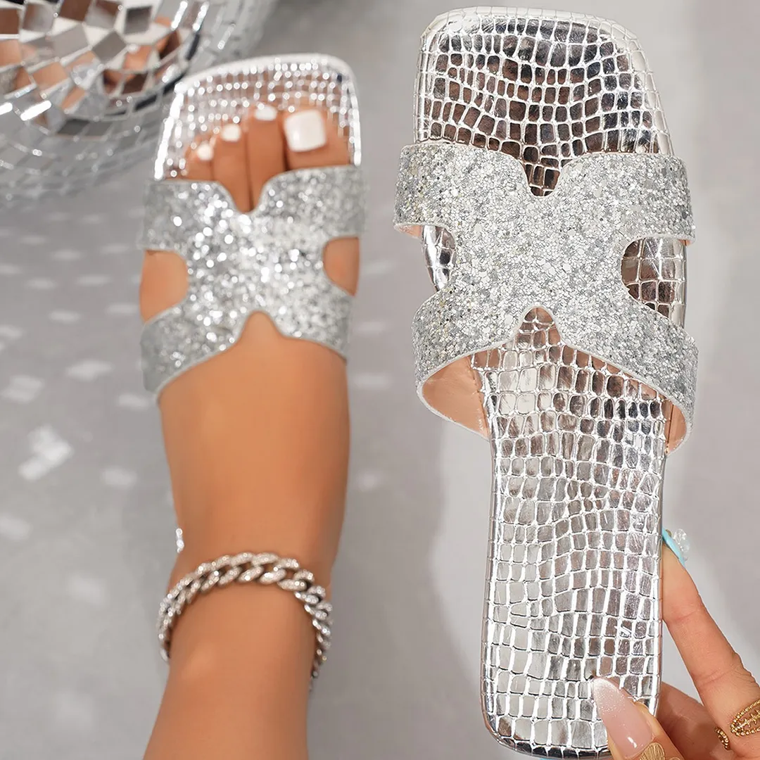 Breakj Breakj Small Crush Diamond Leisure Large-Size Slippers 2025 Summer New Outdoor Fashion Word Beach Slippers