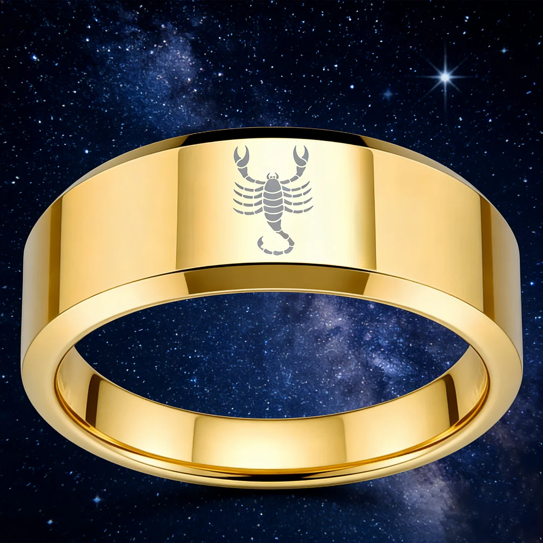 Gold Scorpio Tungsten Wedding Ring Beveled Edges Gold Laser Etched Couple Tungsten Carbide Rings 4MM 6MM 8MM Width