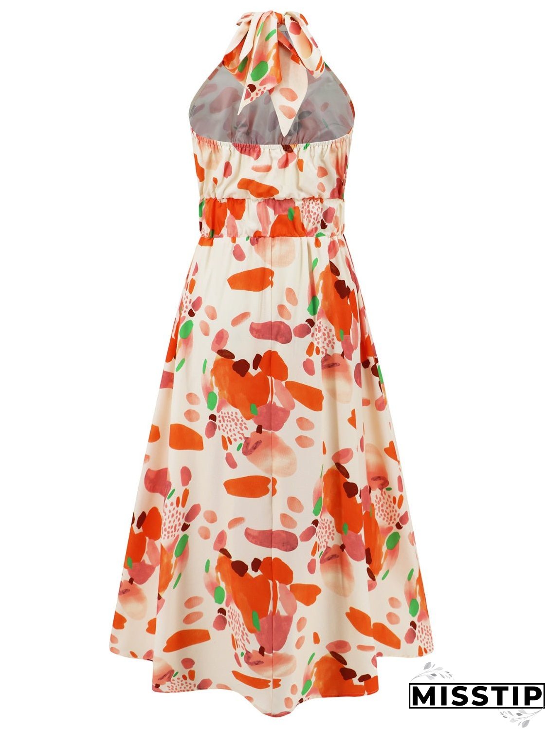 Ruched Printed Halter Neck Sleeveless Dress