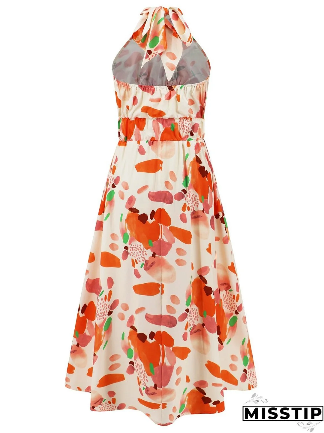 Ruched Printed Halter Neck Sleeveless Dress