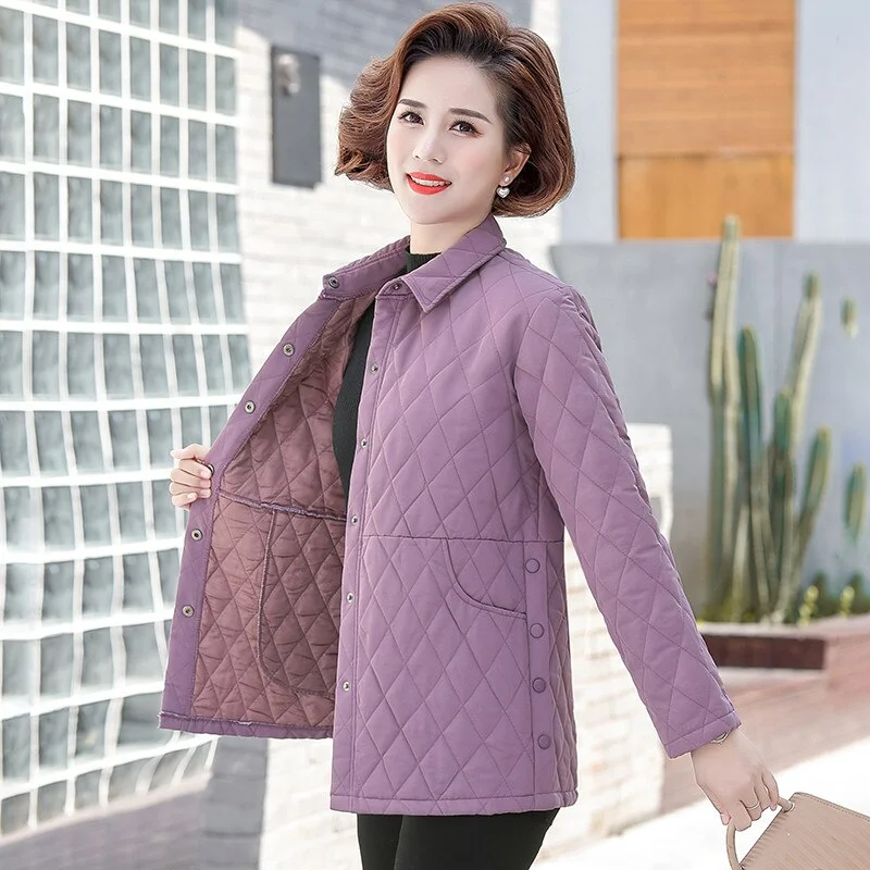 Autumn Women's Cotton Jacket New Solid Color Plus Size 5XL Thin Cotton Padded Shirt Jacket Middle-aged Elderly Mothers Clothing