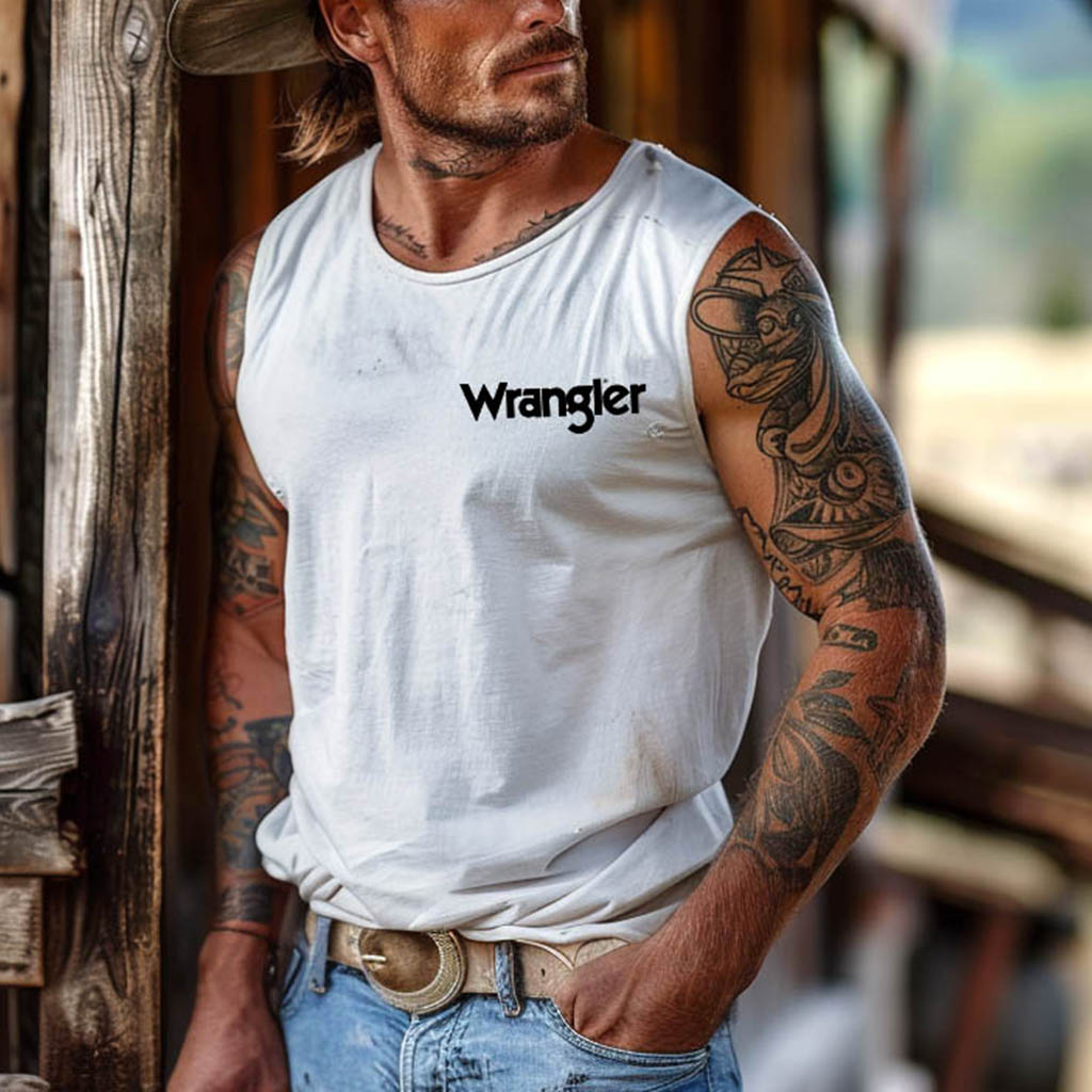 Men's Vintage Western Cowboy Rodeo Graphic Print Sleeveless Round Neck Muscle Tank Top / TECHWEAR CLUB / Techwear