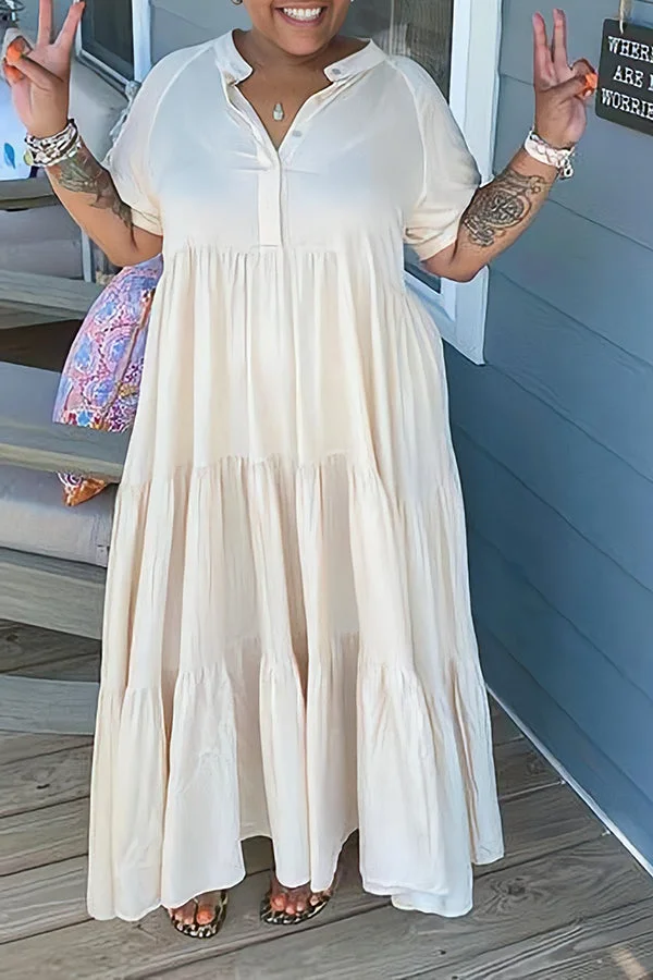 Solid Ruffle Hem Smock Maxi Dress
