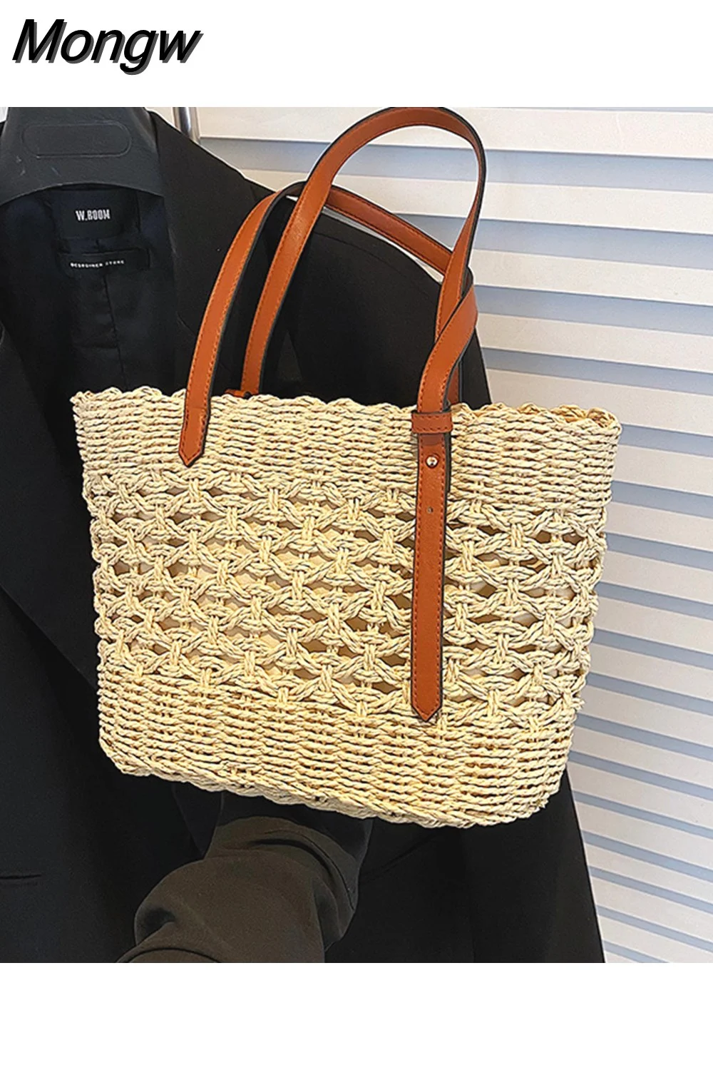 Mongw Straw Weave Bag for Women 2023 Summer Brand Designer Female Handbags Luxury Shoulder Bag Fashion Beach Basket Simple New