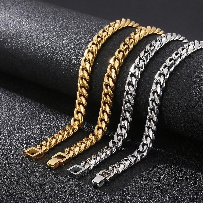 Classic Style Solid Color Titanium Steel 18K Gold Plated Chain Bracelets Necklace