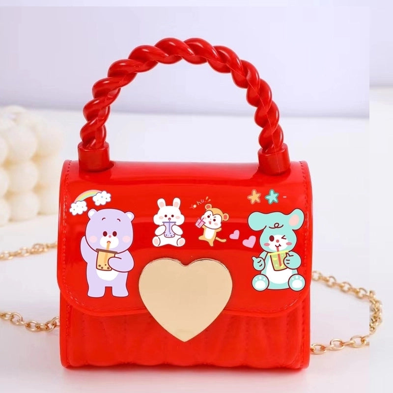 Kid’S Small PVC Cartoon Solid Color Cute Square Flip Cover Crossbody Bag