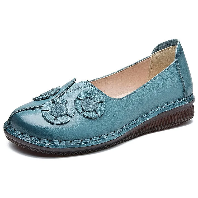 Genuine Leather Flats Women Wide Shoes Soft Pregnant Loafers QueenFunky