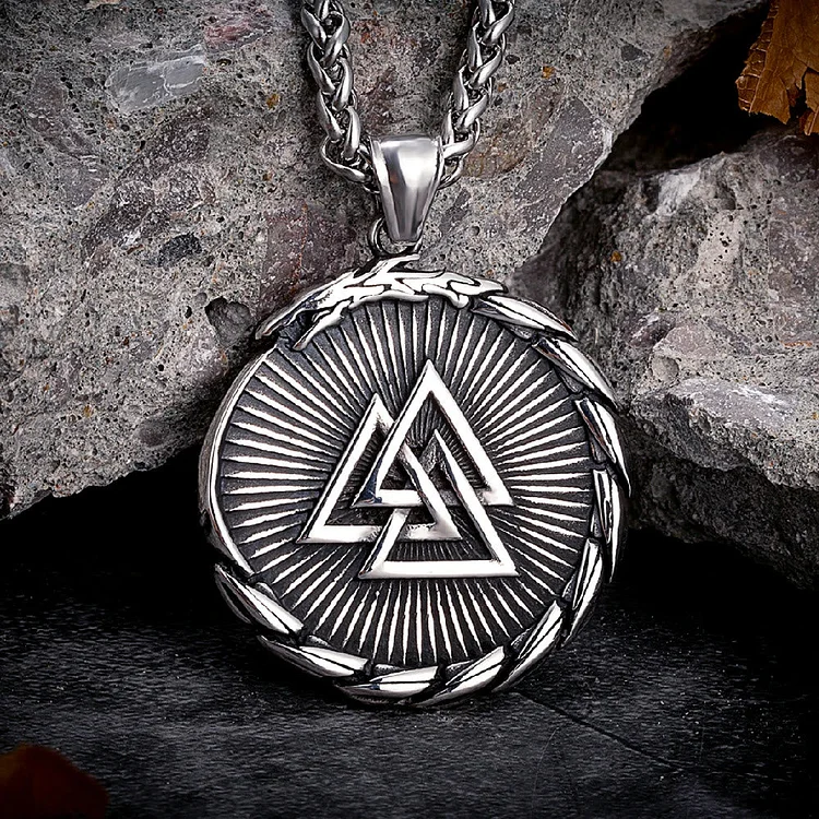 Coutureaura Double Side Valknut Triangle Vegvisir Compass Necklace