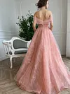 Pink Rouge 3D Flowers Ball Gown A Line Formal Dress Floral Embroidery Unique Garden Dresses Off The Shoulder Elopement Floor Length Tulle