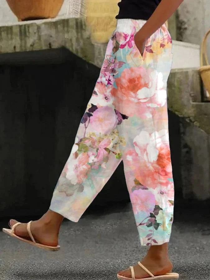 Women's Botanical Floral Design Print Loose Casual Pants