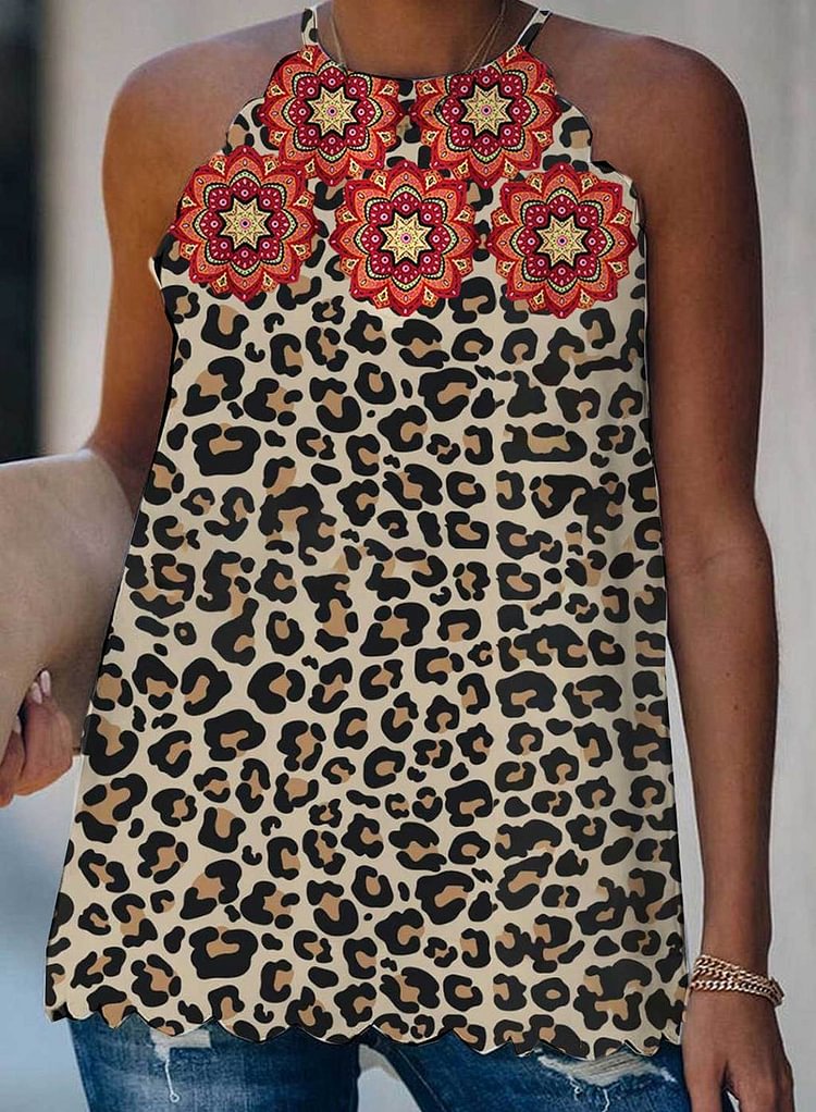 Women's Cami Tops Leopard Mandala Print Top