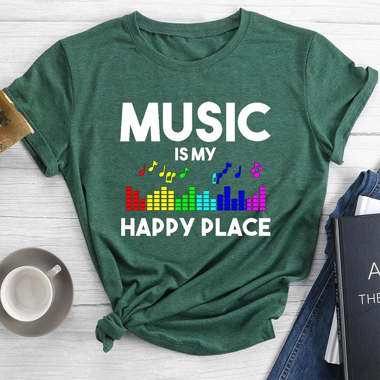 Music Is My Happy Place Round Neck T-shirt