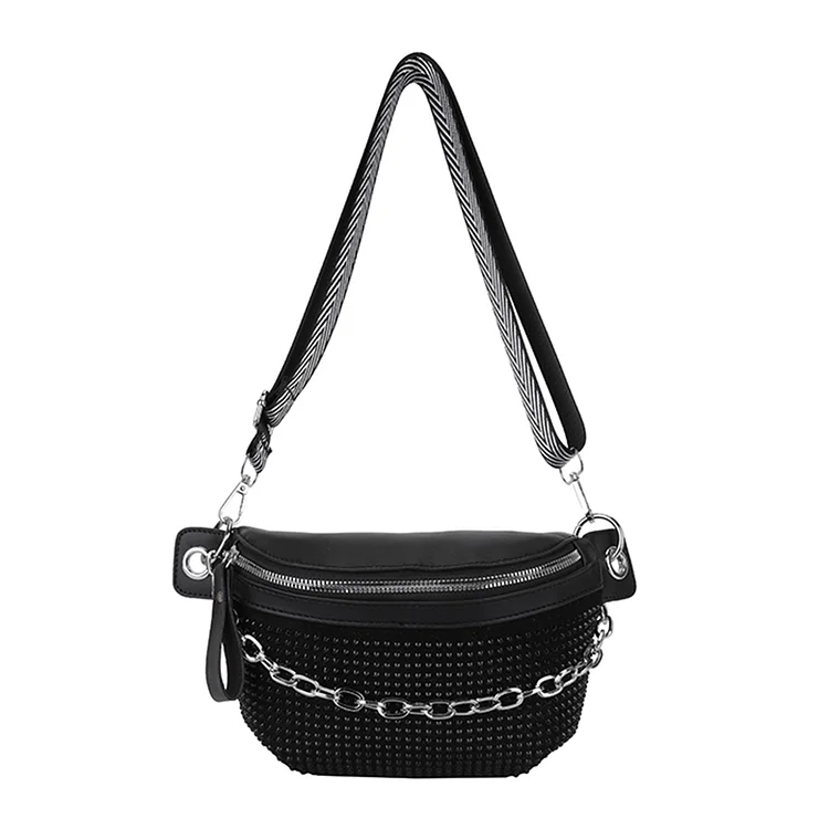 Rhinestone Chest Bag Fashion Casual Chain Fanny Pack Bum Bag Portable for Work-Annaletters