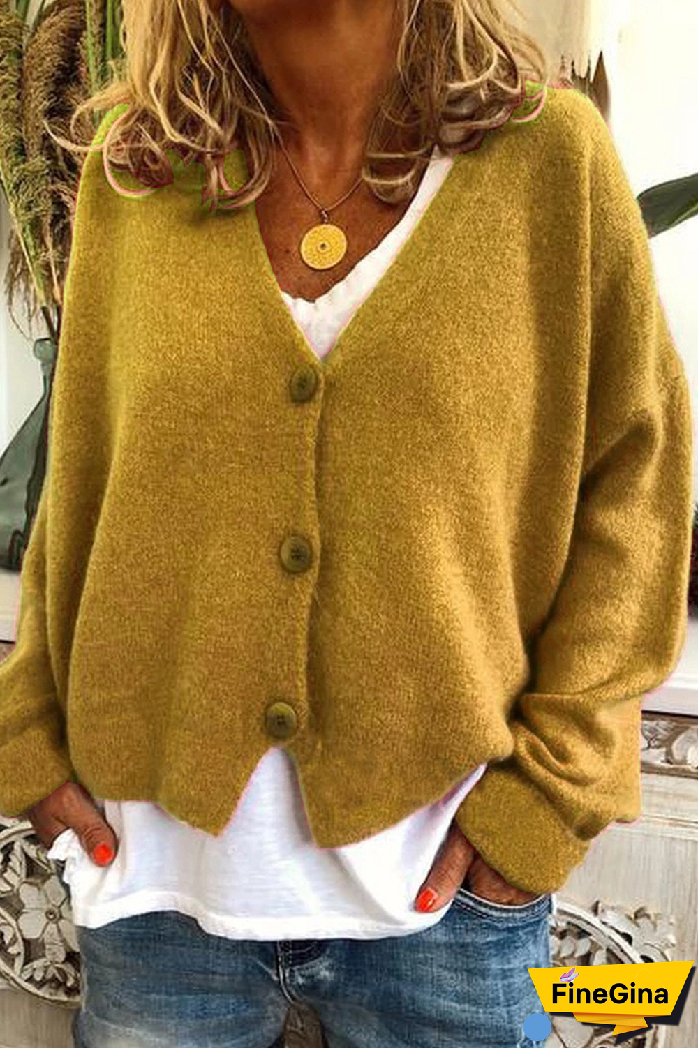 V-Neck Button Knitted Cardigan