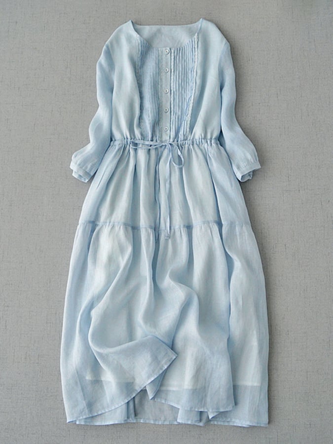 Cotton Linen Shirt Accordion Dress