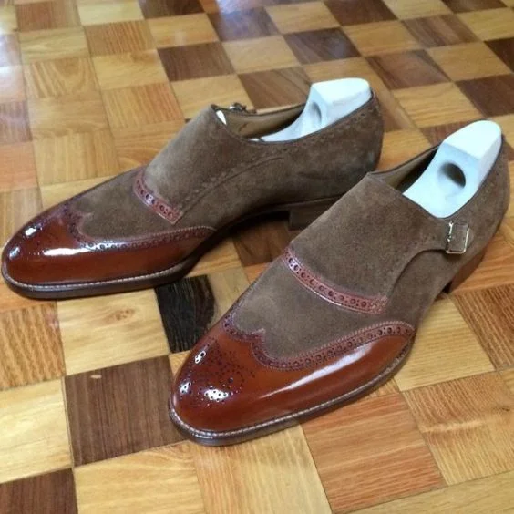 Men's Two Tone Handmade Formal Monk Shoes