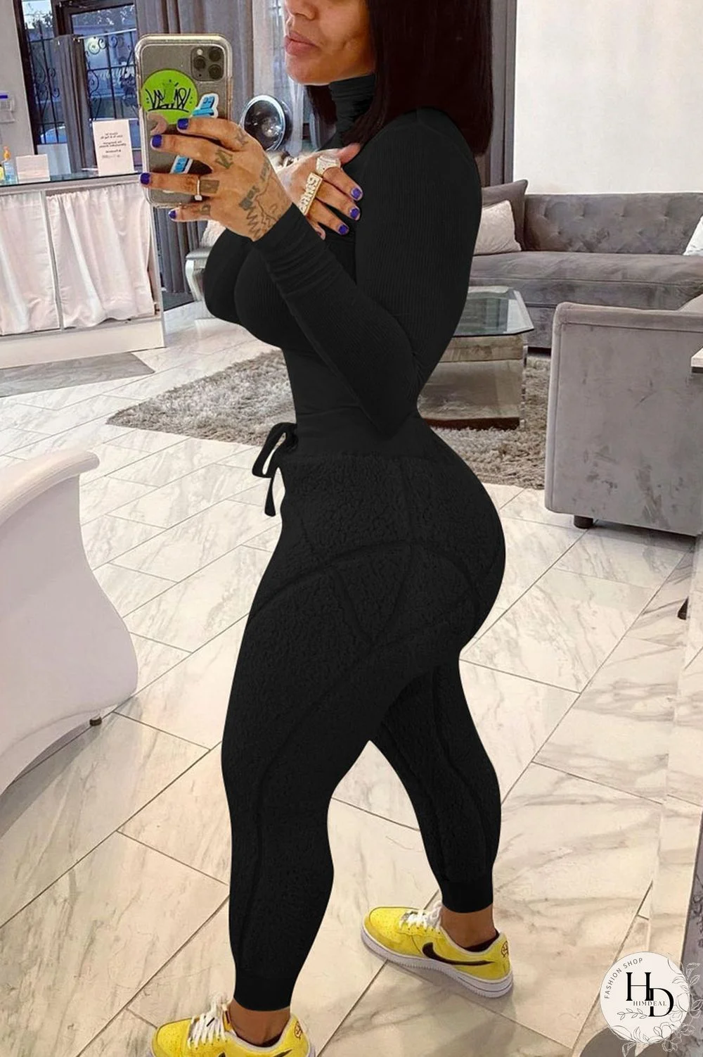 White Street Solid Turtleneck Long Sleeve Two Pieces