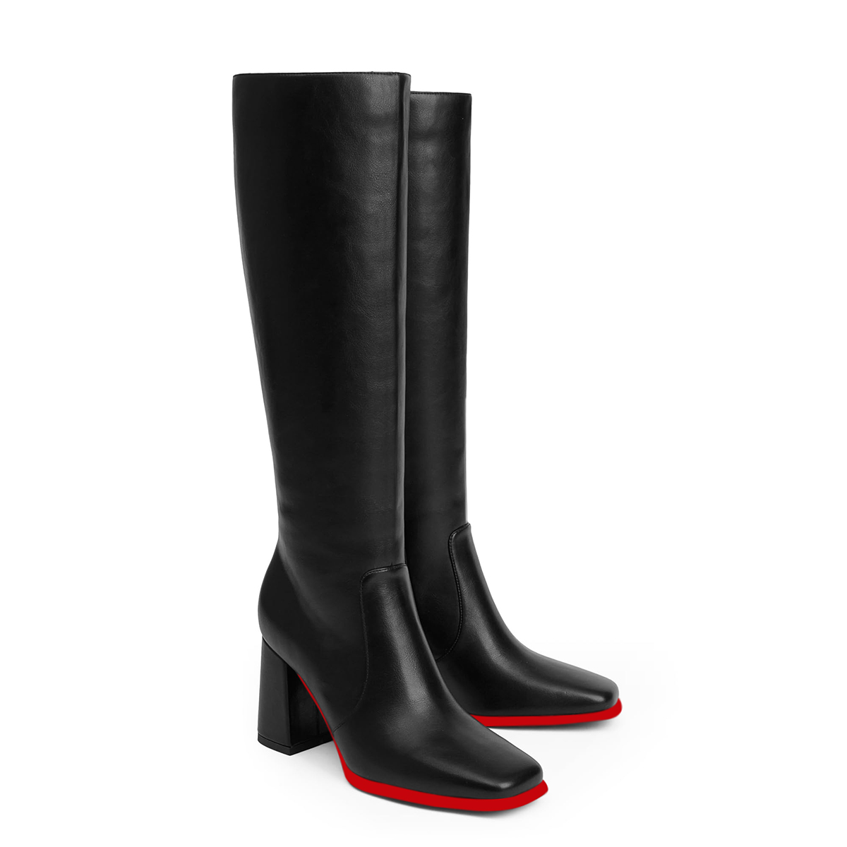 95mm Women's Knee Boots Red Bottom Block Chunky Heels Zipper Fashion Sexy Daily Matte Boot-MERUMOTE