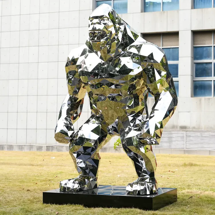 Luxury Mirror-Finish Gorilla Sculpture for Public Art & Landscaping