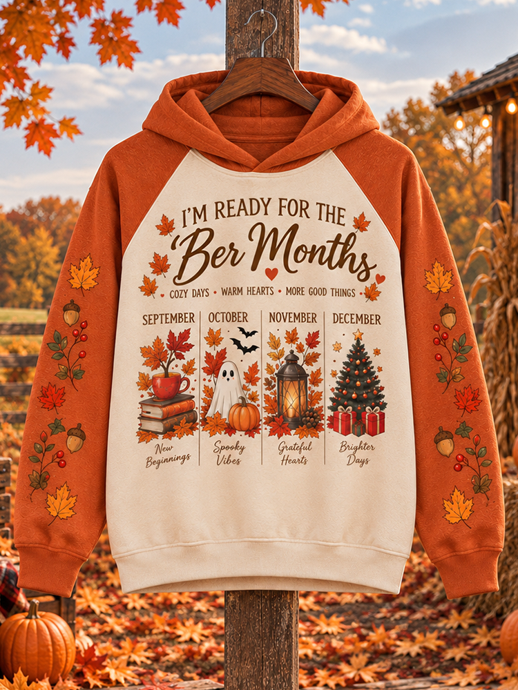Comstylish Women's Autumn Ber Months Seasonal Graphic Colorblock Hoodie