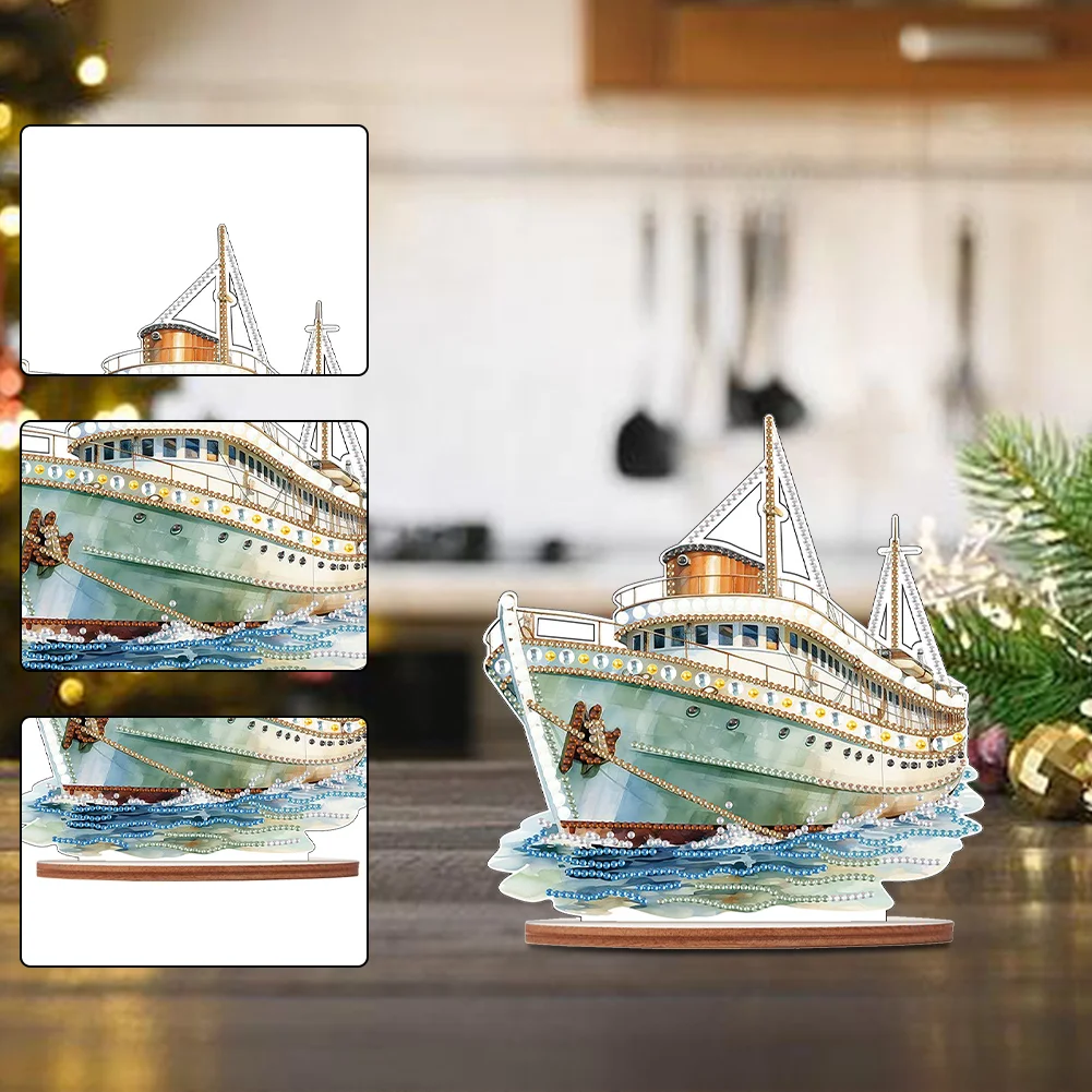DIY Sailboat Wooden Single Sided Diamond Painting Desktop Decor for Office Decor