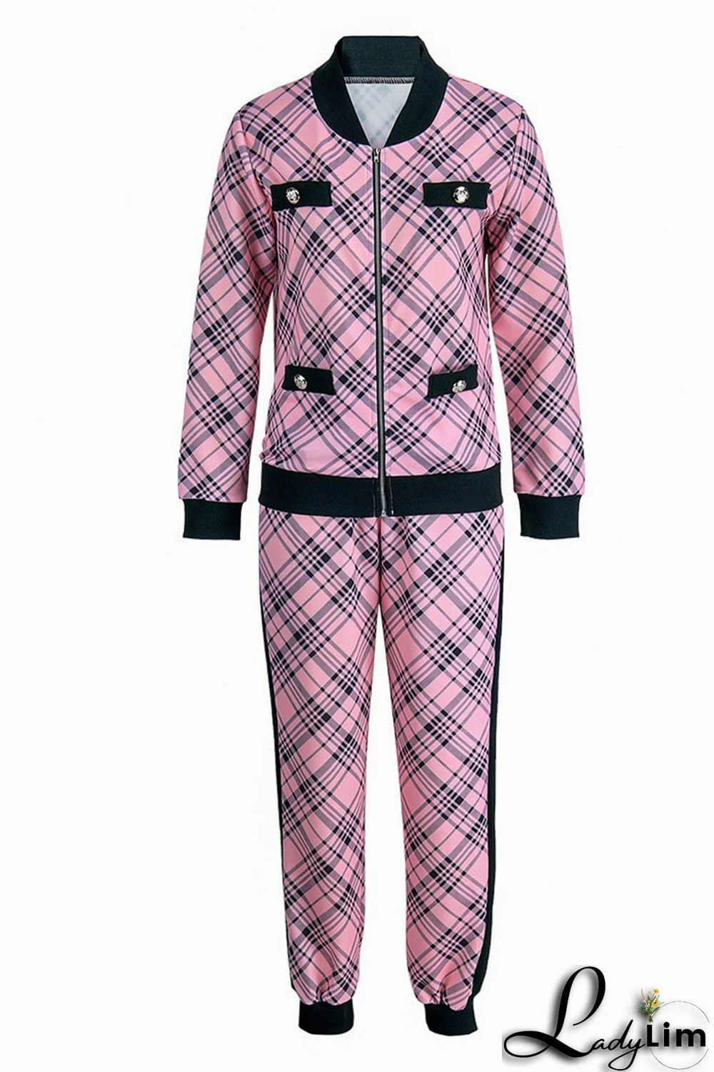 Pink Fashion Casual Print Patchwork Long Sleeve Two Pieces