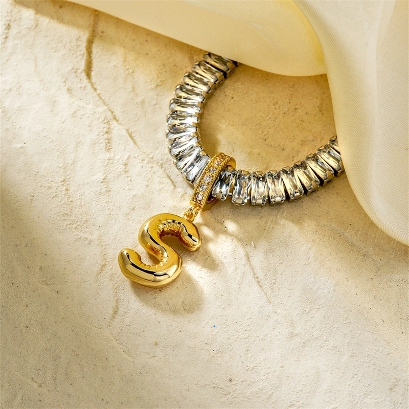 Copper K Gold Plated Inlay Letter Zircon Pendant Necklace