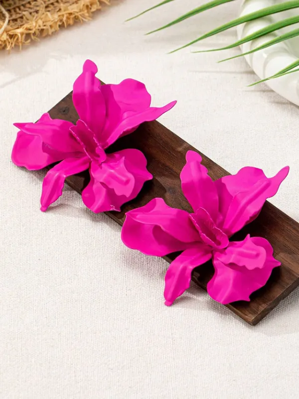 Solid Color Flower Shape Earrings Accessories FUCHSIA-One_size