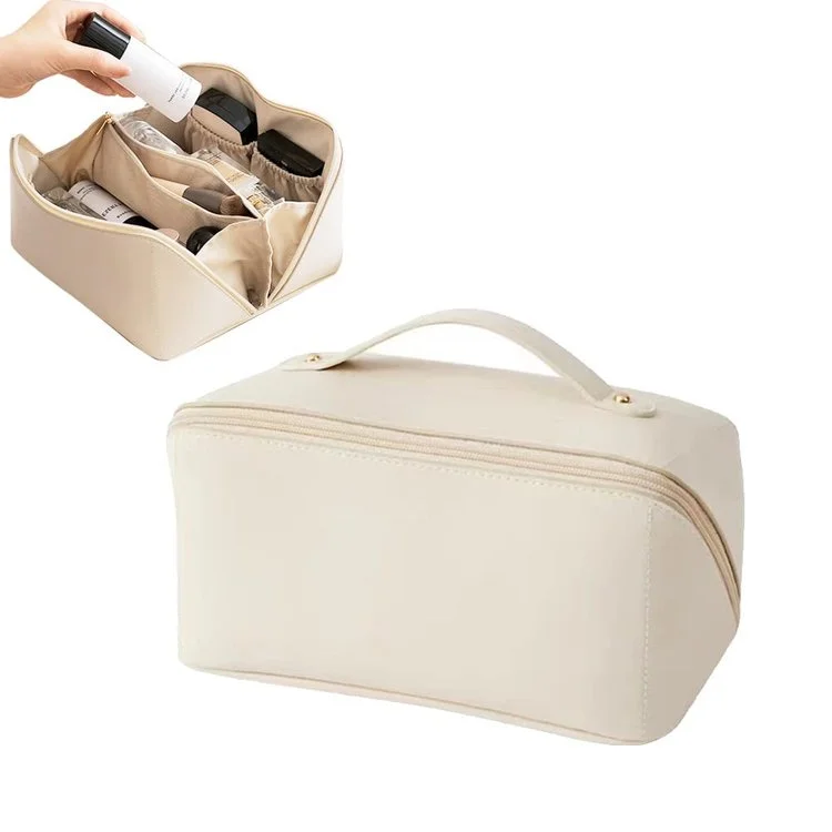 Leather Cosmetic Bag with Handle and Divider （Buy 2 Free Shipping）