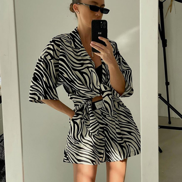 Ootddress Women Two Piece Sets Outfits Zebra Printed Loose Shirt Tops And High Waist Shorts Set 2025 Casual Streetwear Summer New