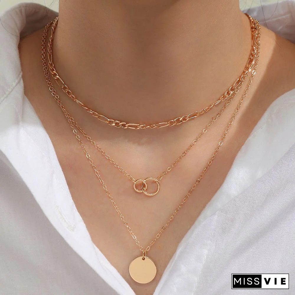 Women's Simple Multi-layered Metal Pendant Necklace