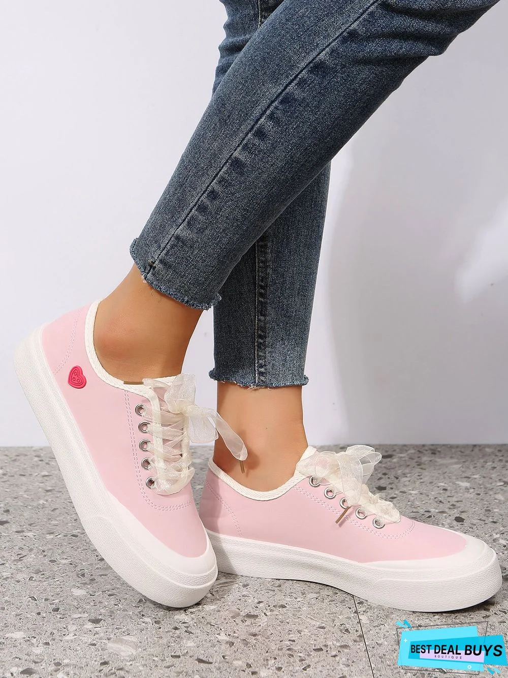Women's Plain Lace-Up Casual Sneakers