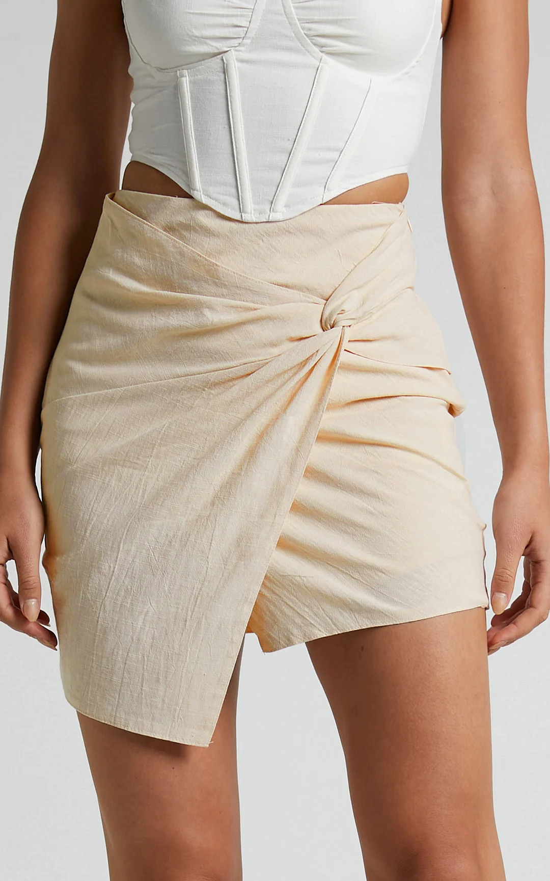 Brownm Brownm Summer New Women's Pure-Color High-Waisted Cotton Thrombony Tipper Irregular A-Word Half-Body Skirt