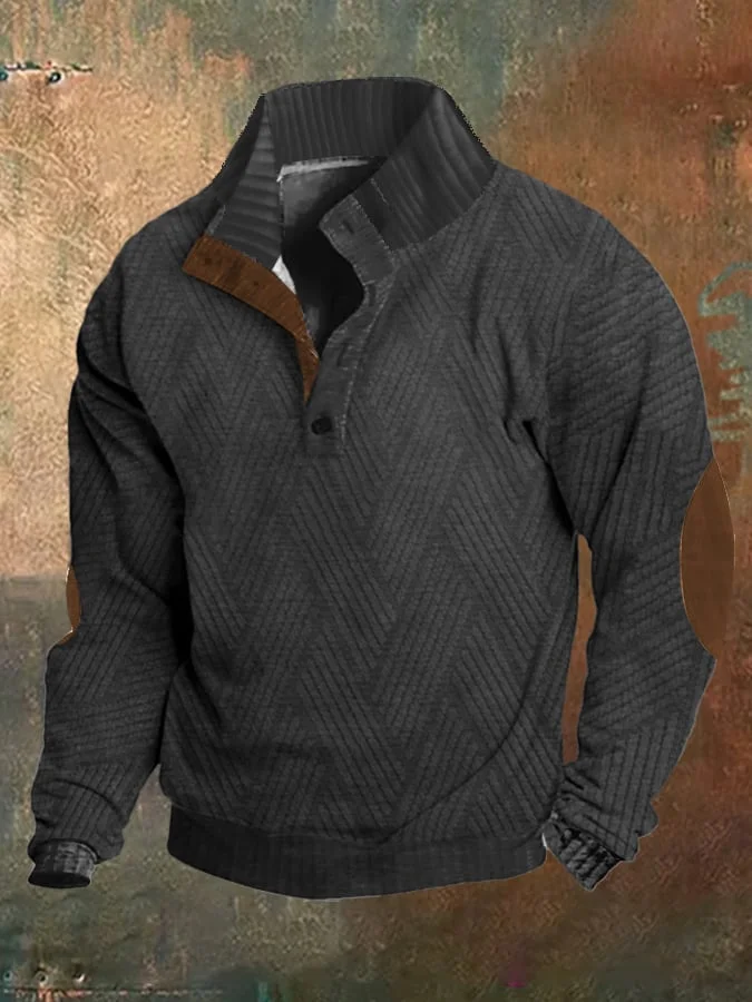 Men's Casual Knitted Jacquard Loose Half-Button Pullover Sweatshirt