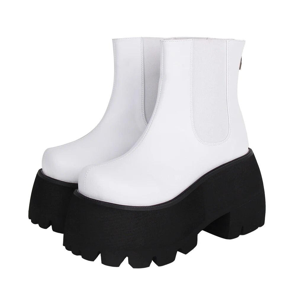 TAAFO Women Motorcycle Cool Punk Ankle Boots Lady Black Shoes Woman Gothic High Heels Pumps 34-41 10cm