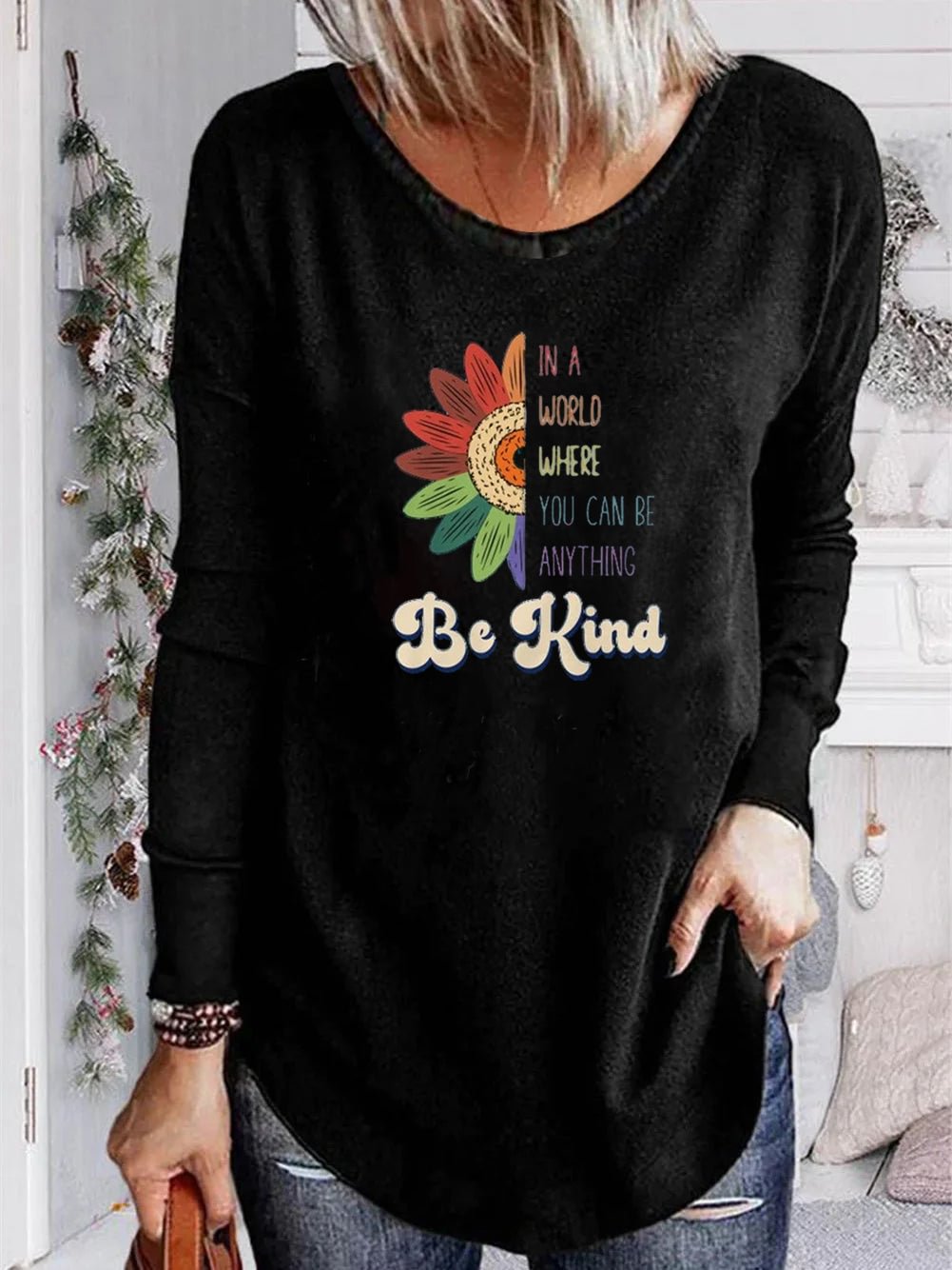 Unisex 100% Cotton Long Sleeve Crew Neck Be Kind Shirt