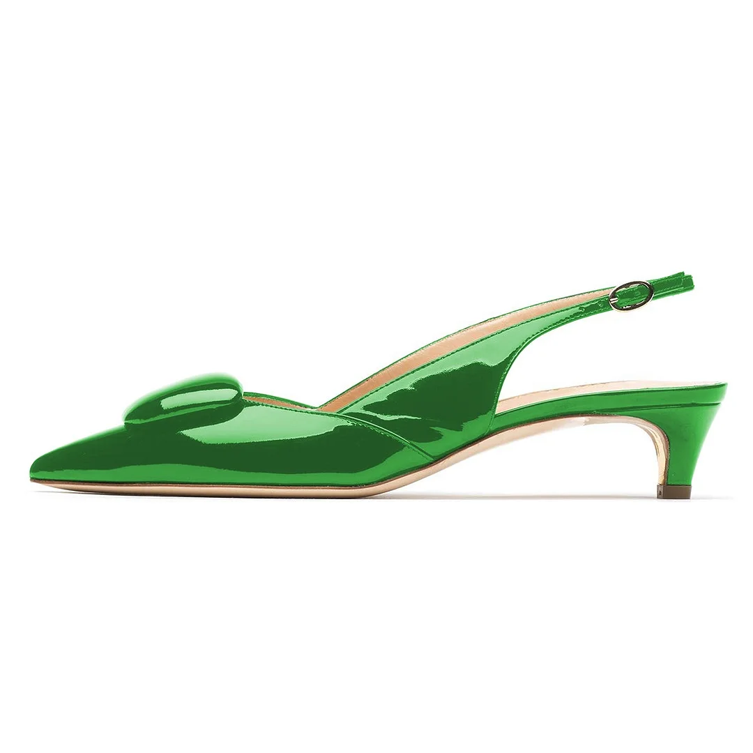 YDN Classic Patent Leather Pointed Toe Slingback Green Heels