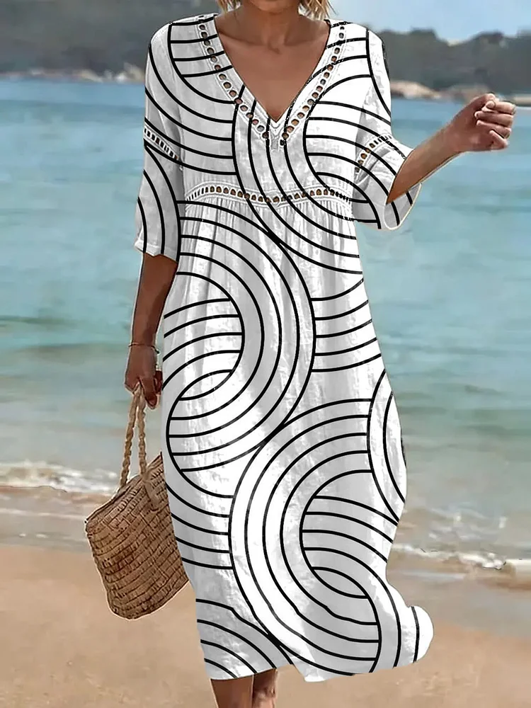 Women's Lace Line Print Casual Dress